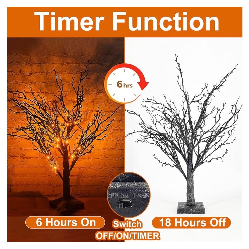 24 Inch Prelit Halloween Tree Decor with Timer - Picture 2 of 9